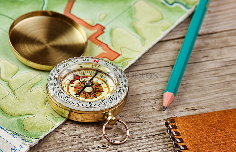 Image, Stock Photo compass and vintage map on the wooden desk