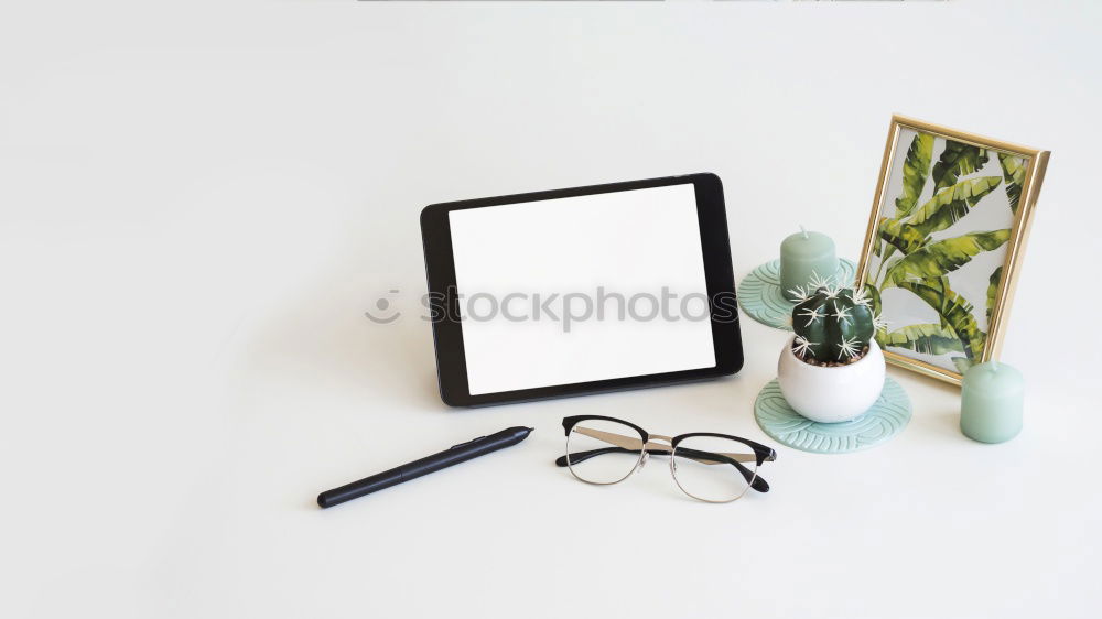 Similar – Eyeglasses and green palm leaves