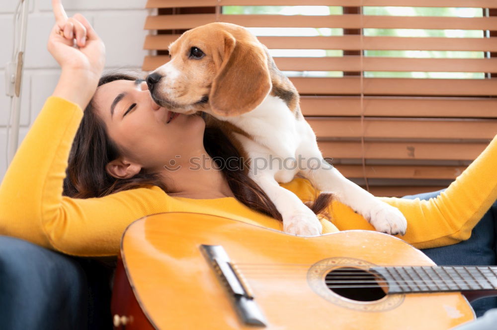 Similar – Image, Stock Photo Woman and dog relaxing at home