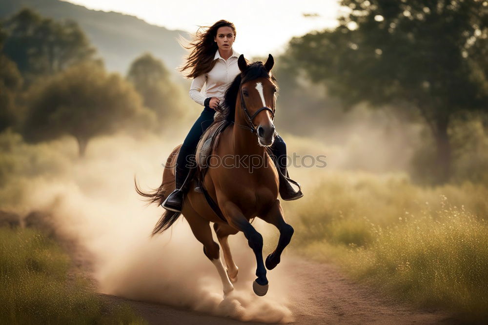 Similar – Image, Stock Photo Young woman riding a horse in nature