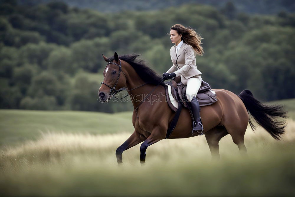 Similar – Image, Stock Photo Young woman riding a horse in nature