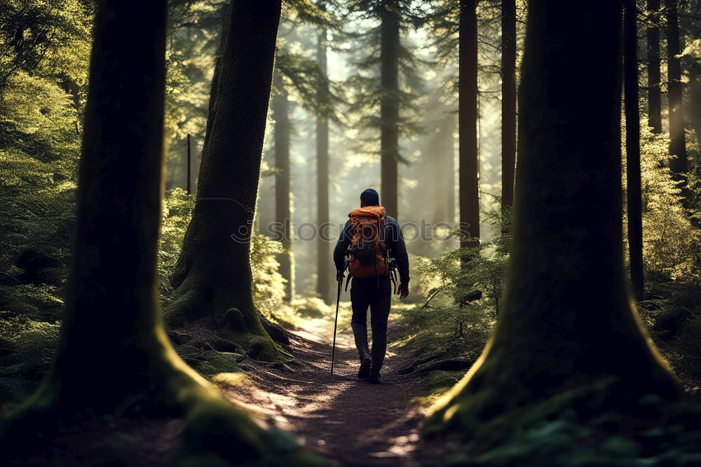 Similar – Woman looking down in forest