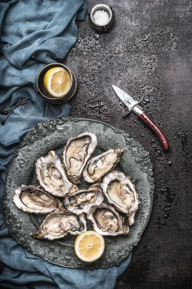 Image, Stock Photo Oysters with lemon and oyster knife