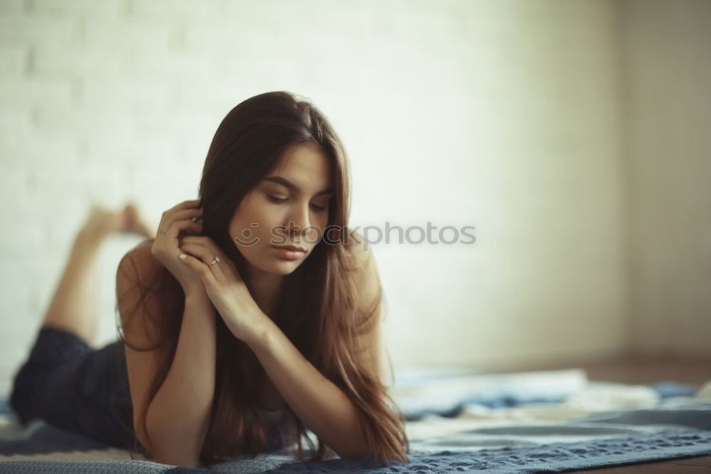 Similar – Image, Stock Photo Thoughtful woman at wooden handrail