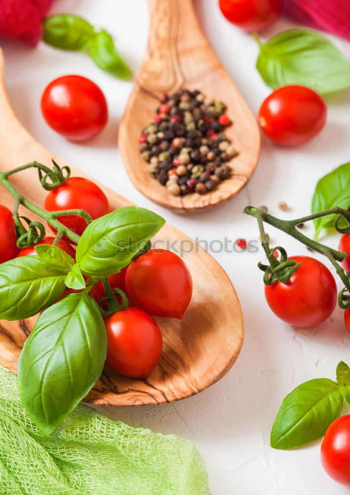 Similar – Image, Stock Photo Spaghetti with basil pesto and tomatoes, ingredients