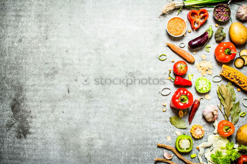 Similar – Image, Stock Photo Asian food background. Various traditional ingredients for vegetarian cooking: noodles, vegetables and spices, top view, flat lay. Chinese or Thai cuisine. Vegan food. Healthy nutrition concept.