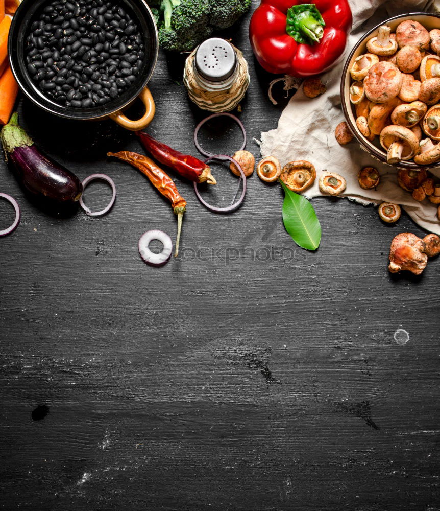 Similar – Ingredients for healthy soup or vegetables stew with orange color vegetarian ingredients : pumpkin, carrots, sweet potatoes , turmeric, ginger and chili on kitchen table background, top view.