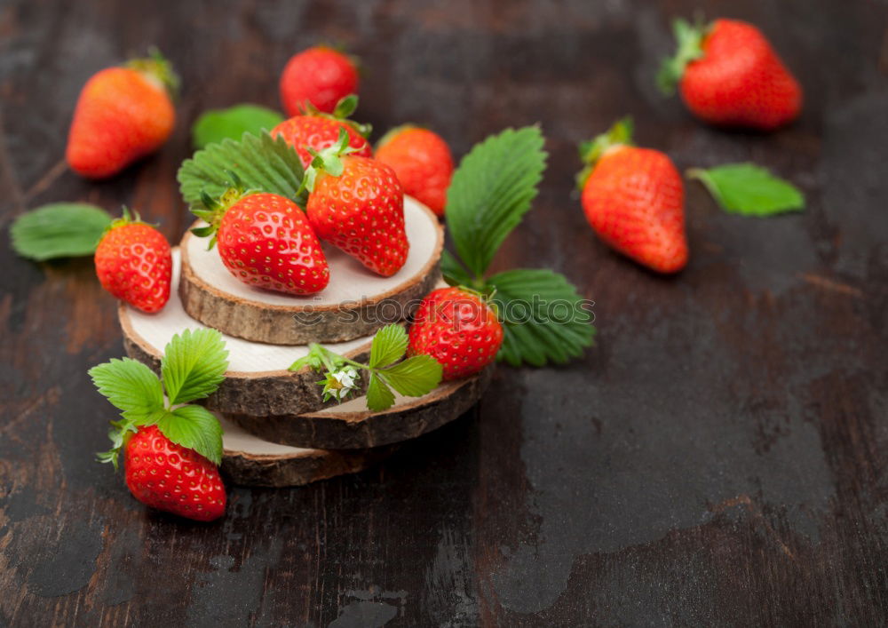 Image, Stock Photo Chocolate Tiramisu cake with strawberries on black slate