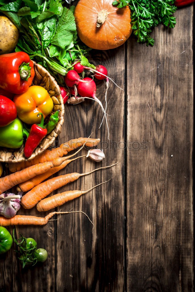 Similar – Linen sack with assorted vegetables on table