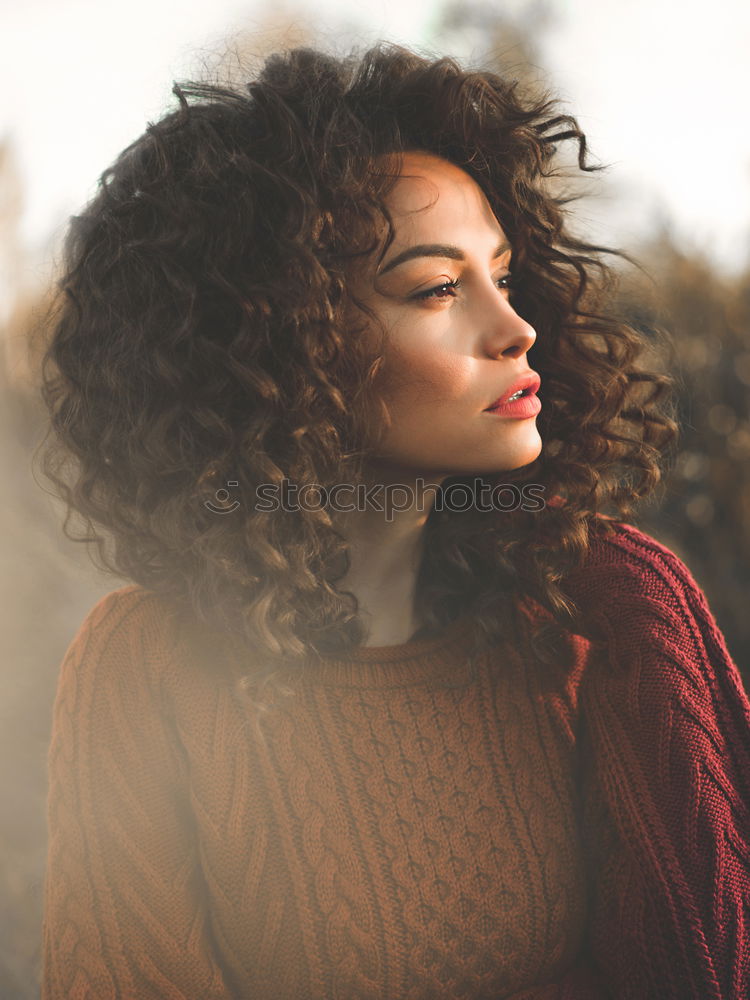 Similar – Image, Stock Photo close up of a pretty black woman with curly hair smiling and lying on bed looking at the camera