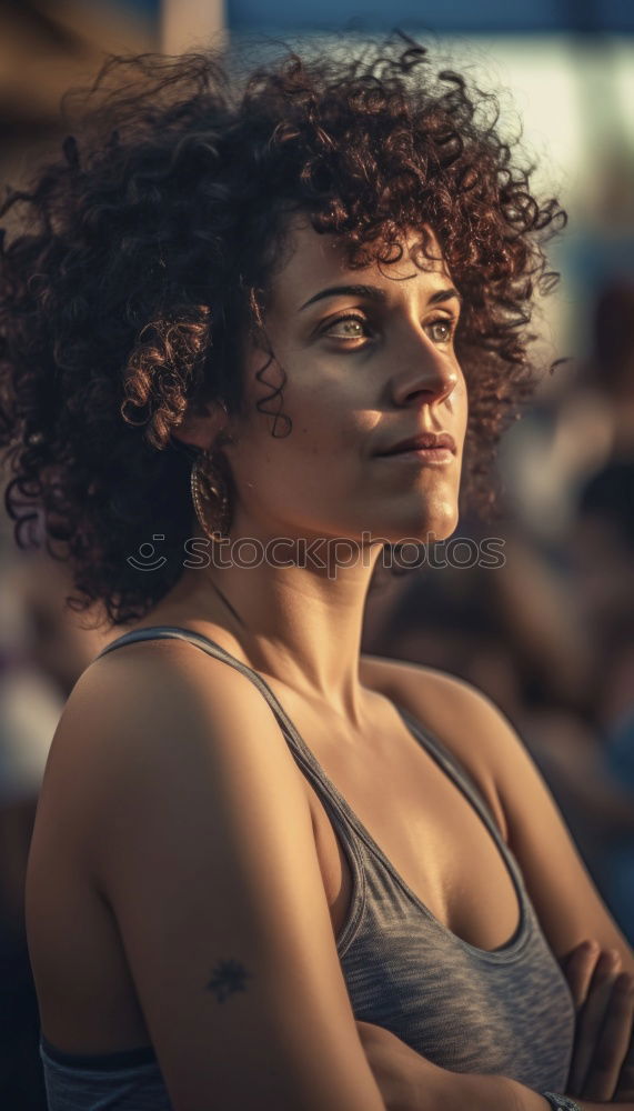 Similar – Image, Stock Photo Curly woman posing in city