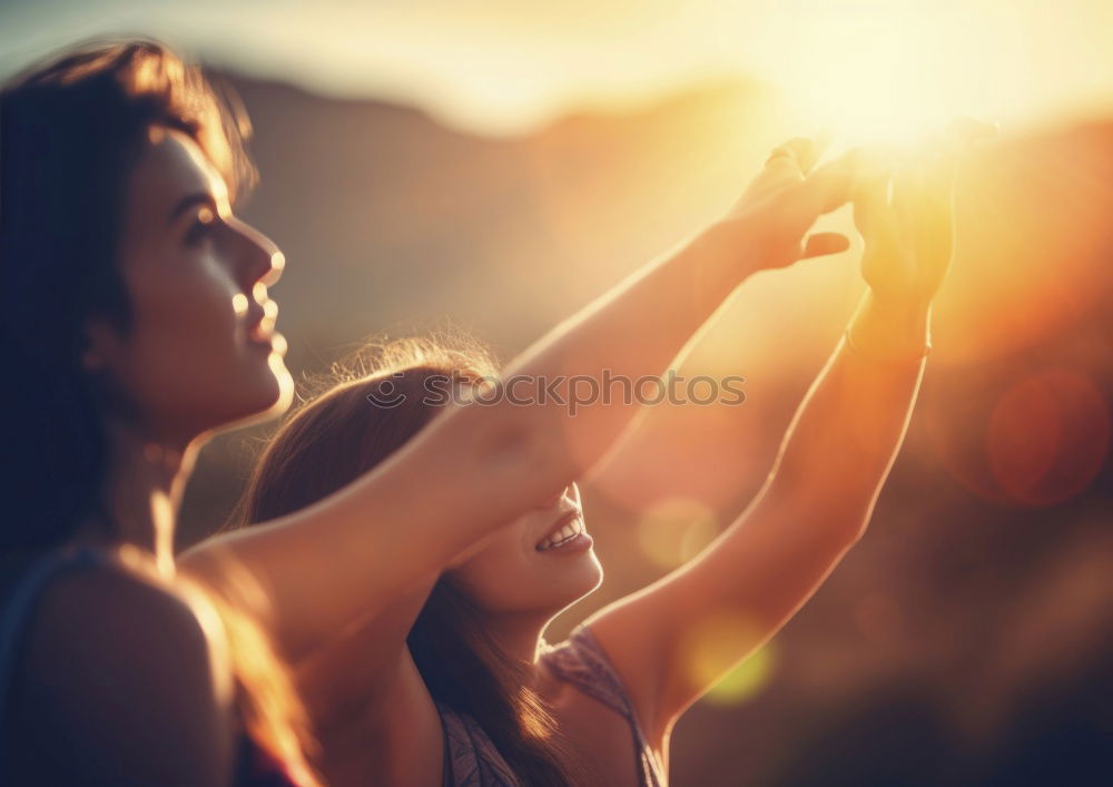 Similar – Image, Stock Photo Friends eating pizza at picnic in sunset