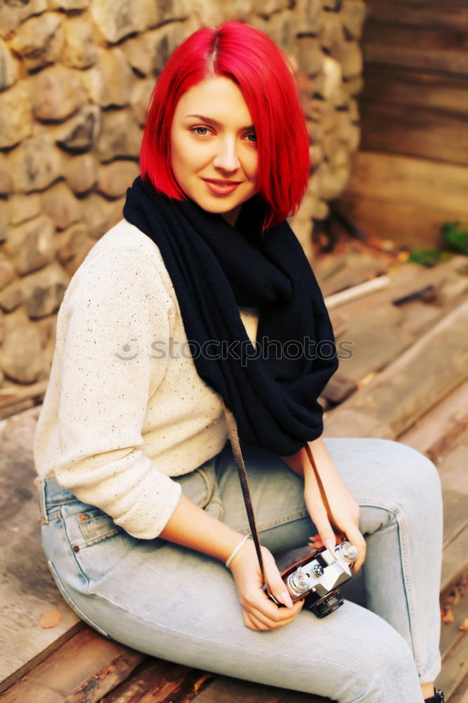 Similar – Young redhead photographer woman