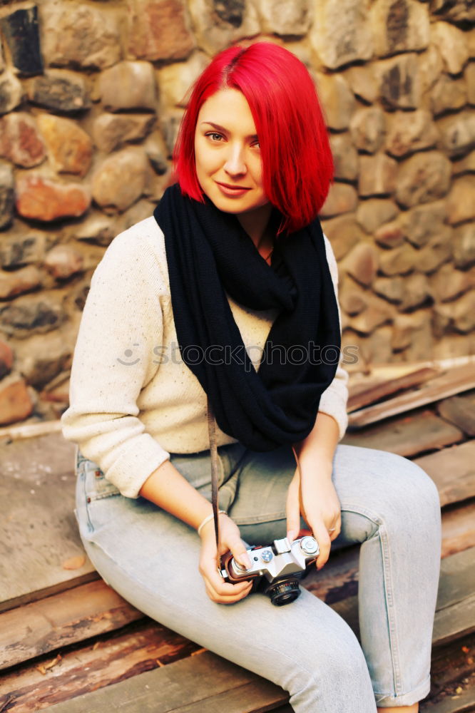 Similar – Young redhead photographer woman