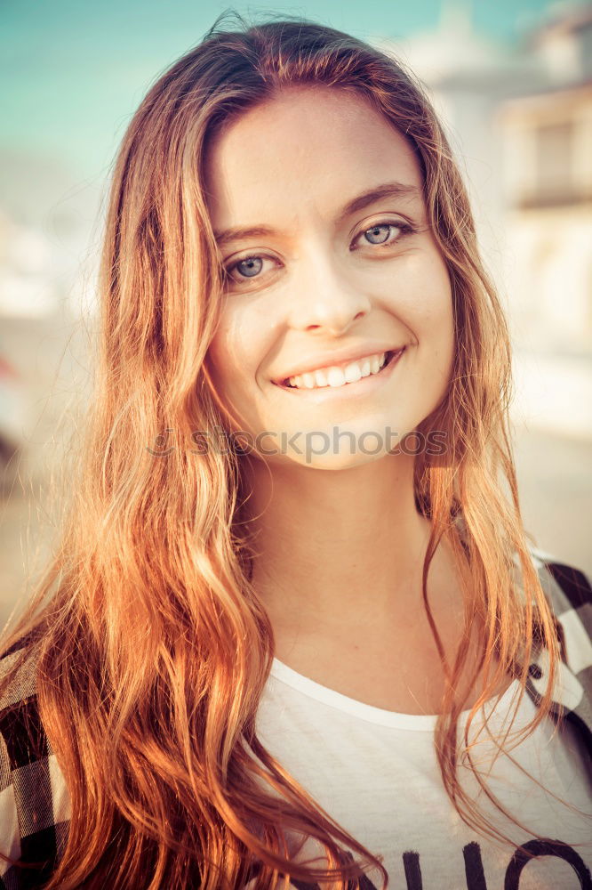 Similar – Portrait of a beautiful happy woman outdoors