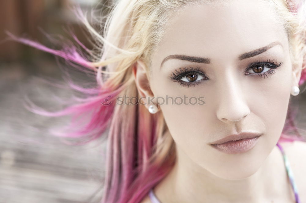 Image, Stock Photo pierced and tattooed woman in front of graffiti covered building