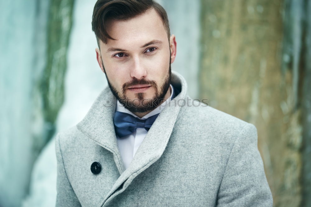 Image, Stock Photo young man with beard, bow tie and suit