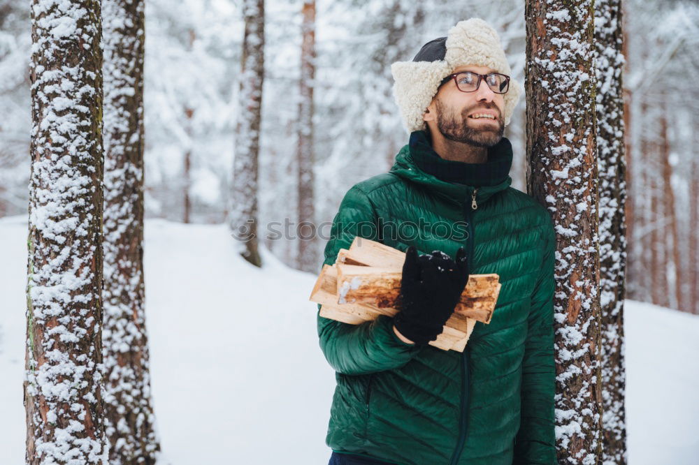 Similar – Image, Stock Photo Tourist standing in snowy forest