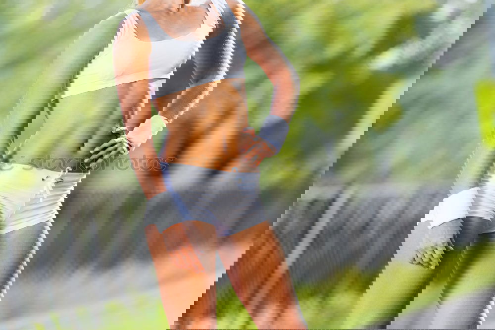 Similar – Image, Stock Photo Happy woman taking a break from jogging.