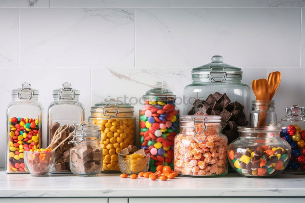 Similar – Image, Stock Photo Gingerbread cookies, candies, cakes in jars on wooden table