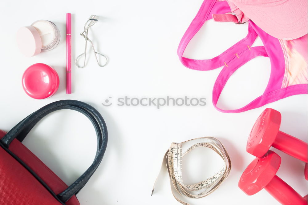 Image, Stock Photo Red and white things pulled out of red handbag