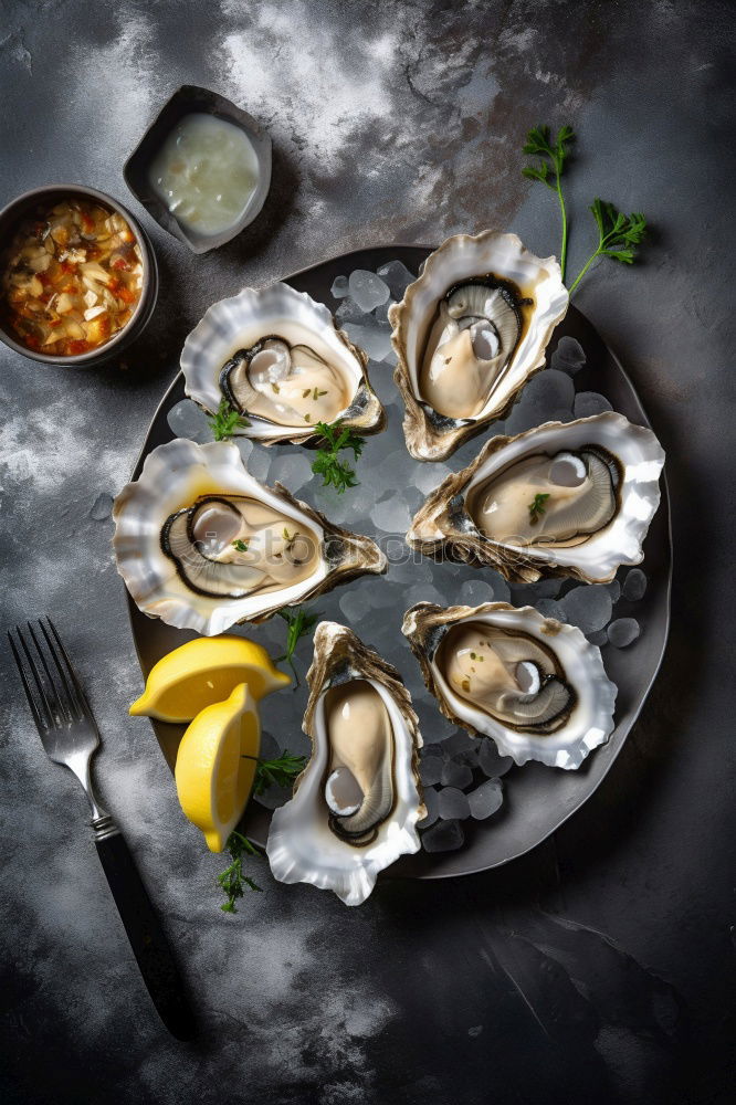 Similar – Oyster platter with lemon and various sauces