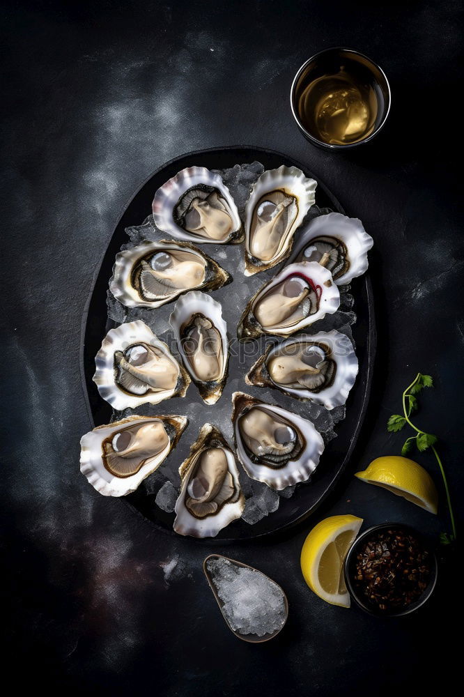 Similar – Image, Stock Photo Oysters with lemon and oyster knife