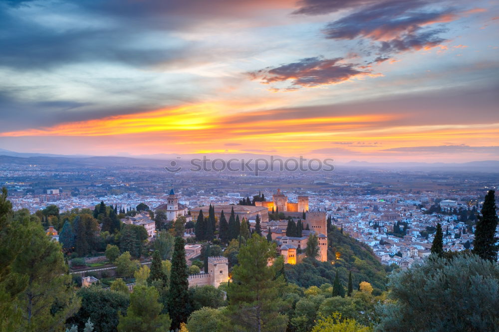 Similar – Image, Stock Photo Greek town sunset panorama with red roof houses, valley and mountains in the background, Kalambaka, Thessaly, Greece