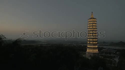 Image, Stock Photo Evening view of illuminated Bai Dinh Pagoda and green landscape. Religious complex in Ninh Binh, Vietnam