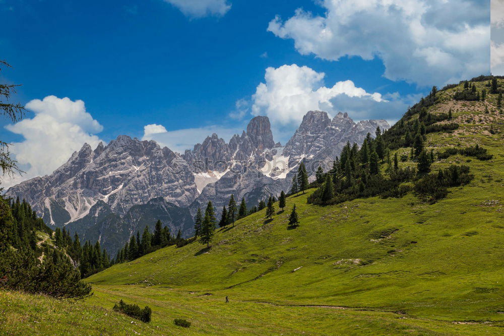 Similar – Image, Stock Photo Hiking with panorama in the Dolomites