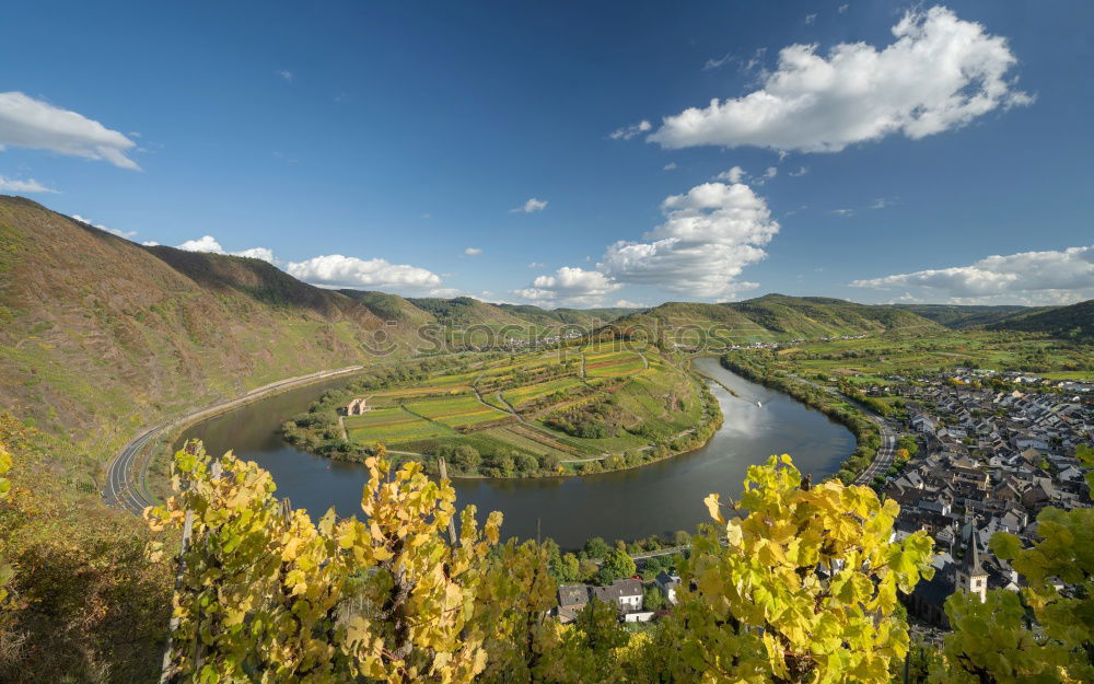 Similar – View of Bremm on the Mosel with Mosel loop