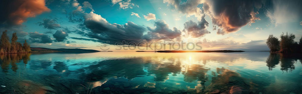 Similar – Image, Stock Photo Green mountains in sunlight and lake