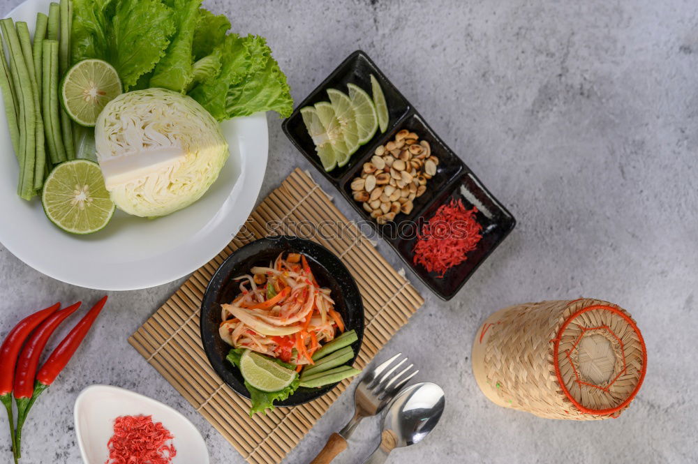 Similar – Image, Stock Photo Top view of green salad with a green juice