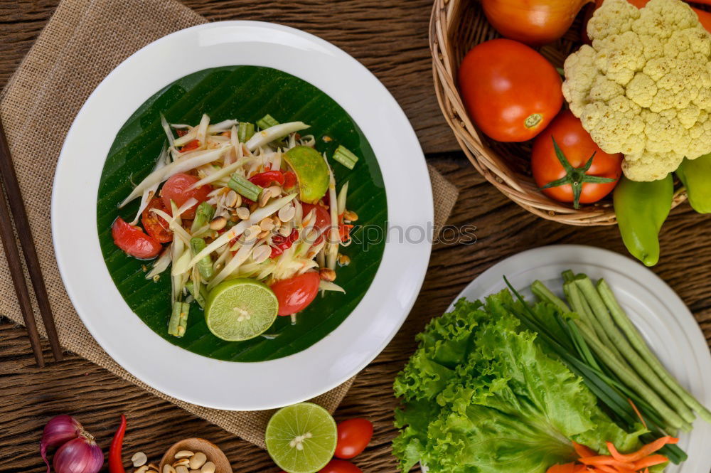 Similar – Image, Stock Photo Top view of green salad with a green juice