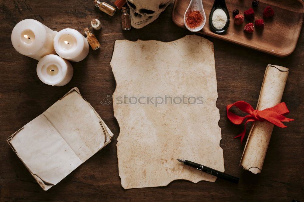 Similar – cast iron pan with a spatula on a gray textile napkin