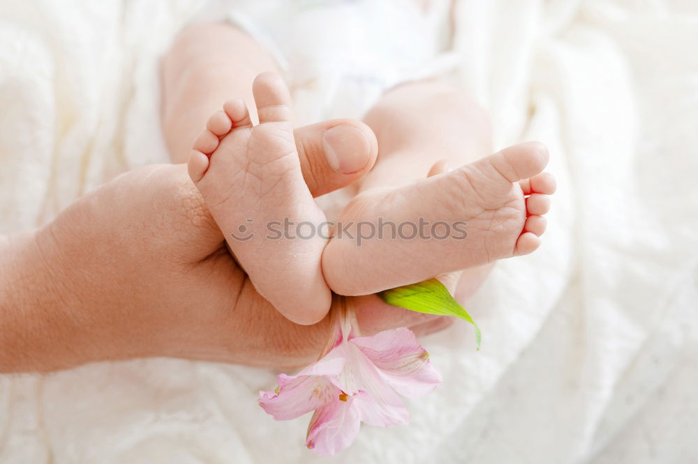 Similar – Baby girl holding finger of senior man hand