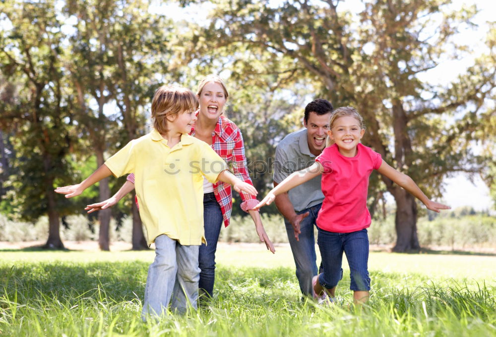 Children have fun running in nature