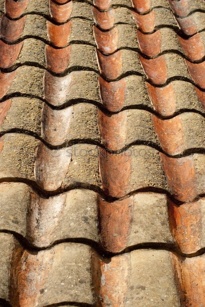 Old roof tiles on house wall