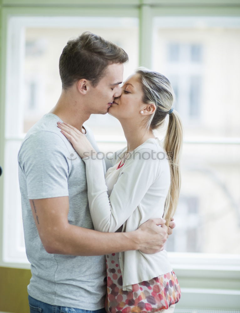 Similar – Image, Stock Photo Mixed Race couple taking funny selfie with phone together