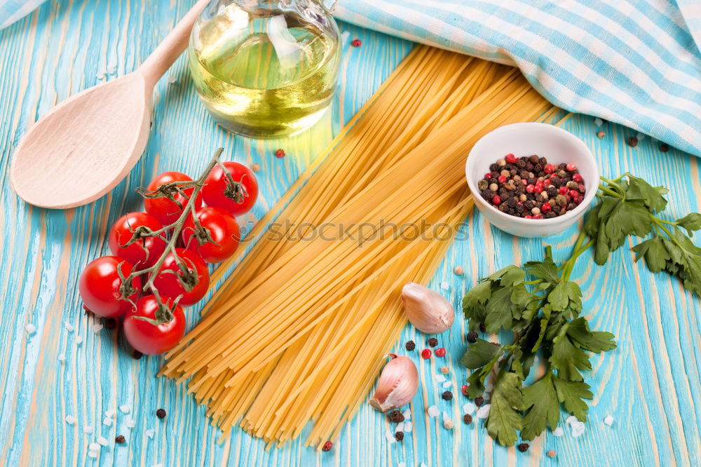 Similar – Bsilikum Pesto with spaghetti and tomatoes