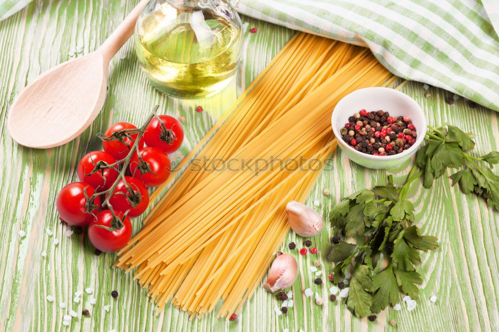 Similar – Bsilikum Pesto with spaghetti and tomatoes