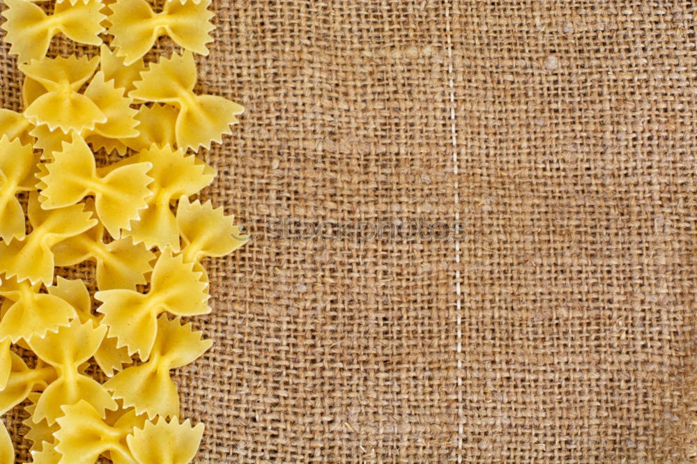 Image, Stock Photo Yellow retro terry shower curtain held by a crocheted border