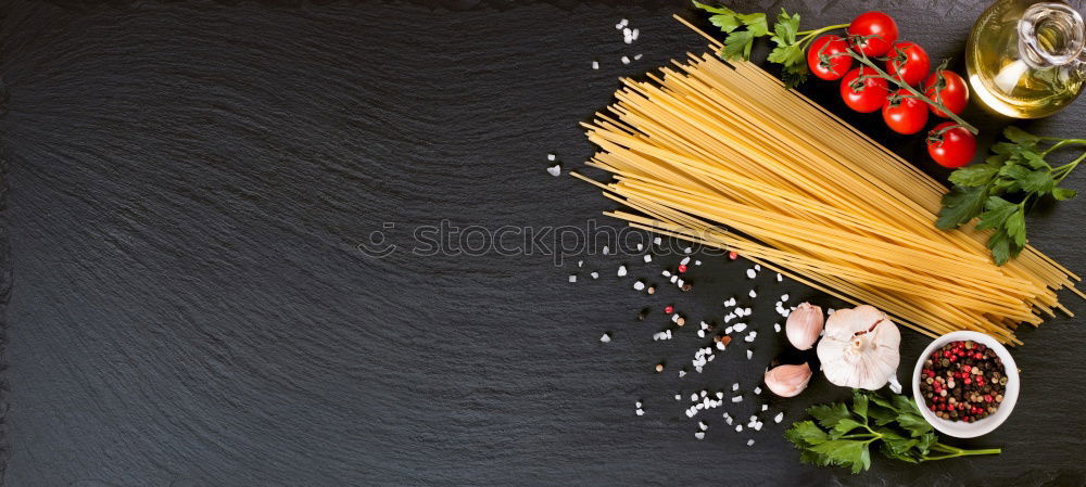 Similar – Image, Stock Photo Top view of spaghetti with tomatoes