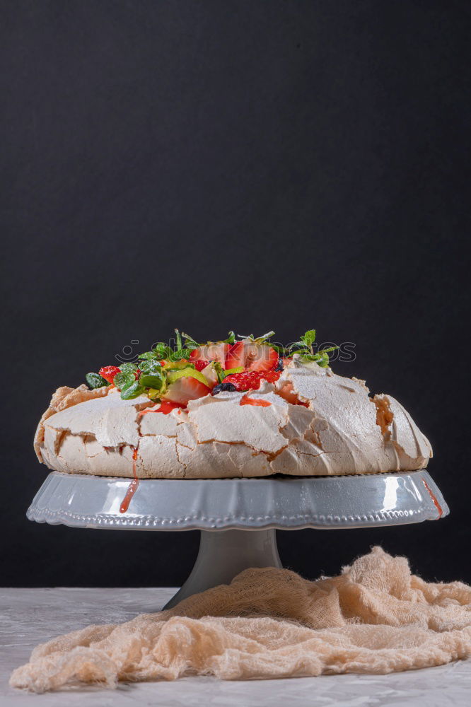 Similar – Image, Stock Photo Rhubarb and strawberry strudel cake preparation