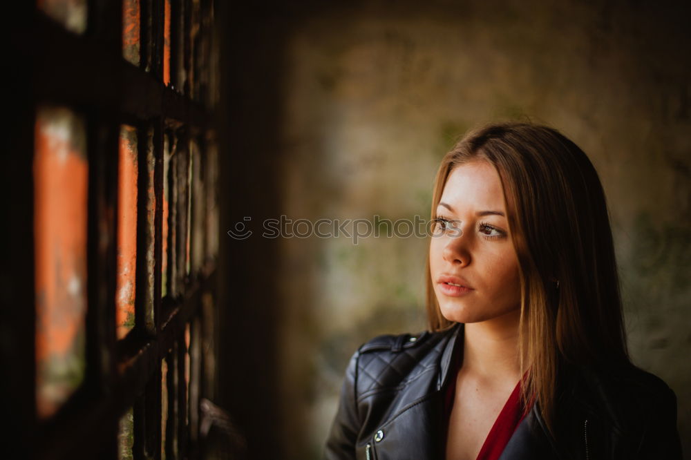 Similar – Image, Stock Photo Pensive blonde woman next to a windows