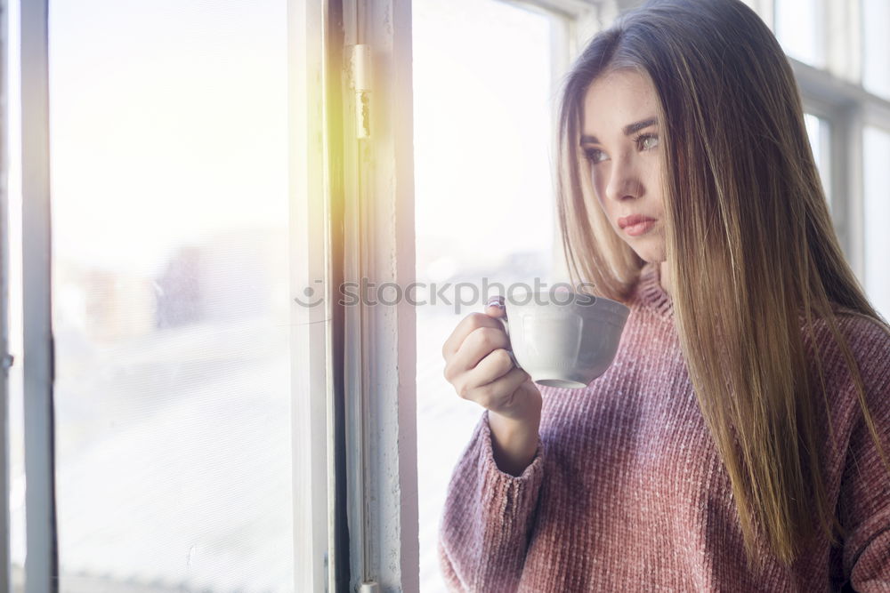 Similar – Image, Stock Photo Woman having a hot drink