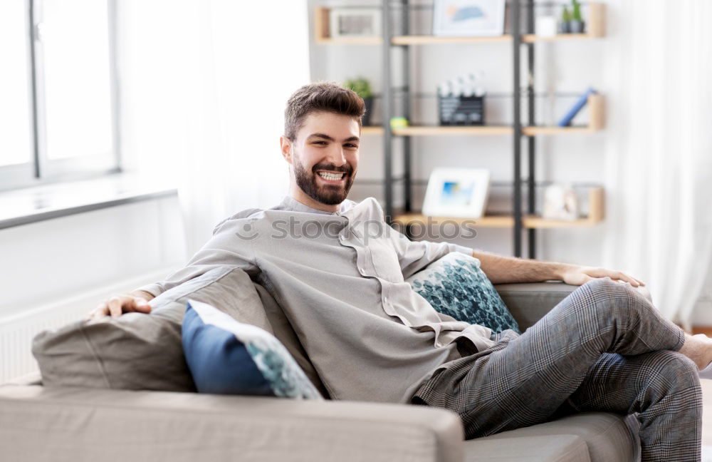 Image, Stock Photo Happy young man seating in a restaurant