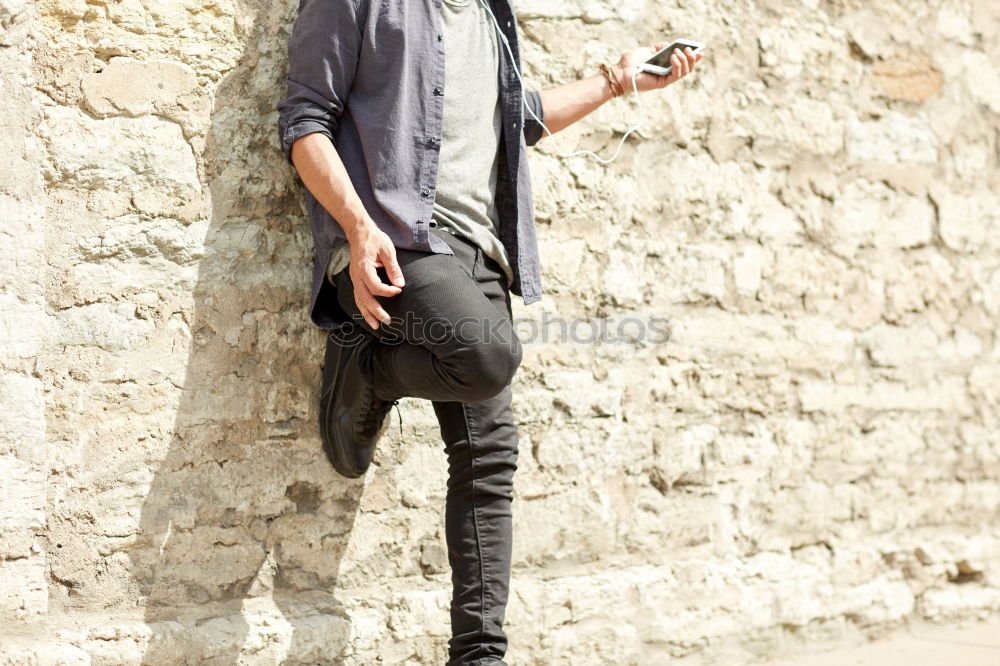 Similar – Image, Stock Photo Afro young man using mobile phone and fixed gear bicycle