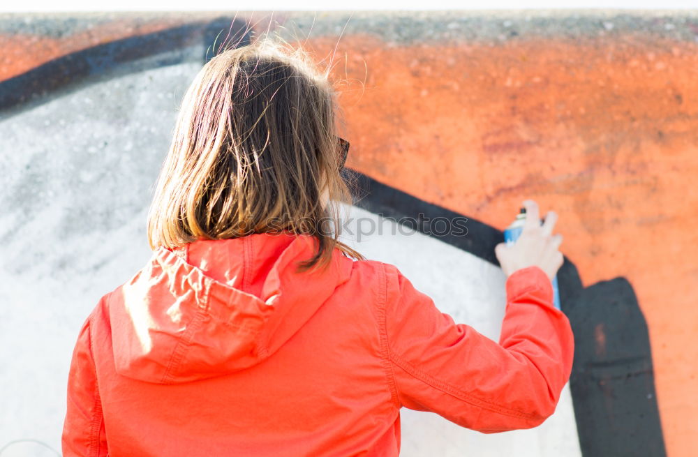 Similar – Image, Stock Photo Cool skateboard woman at a public graffiti park