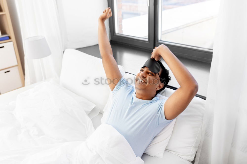 Similar – happy sleepy kid girl stretching in her room